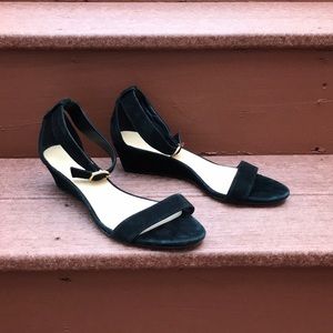 J. Crew Lillian Suede Wedge Sandals Black 9